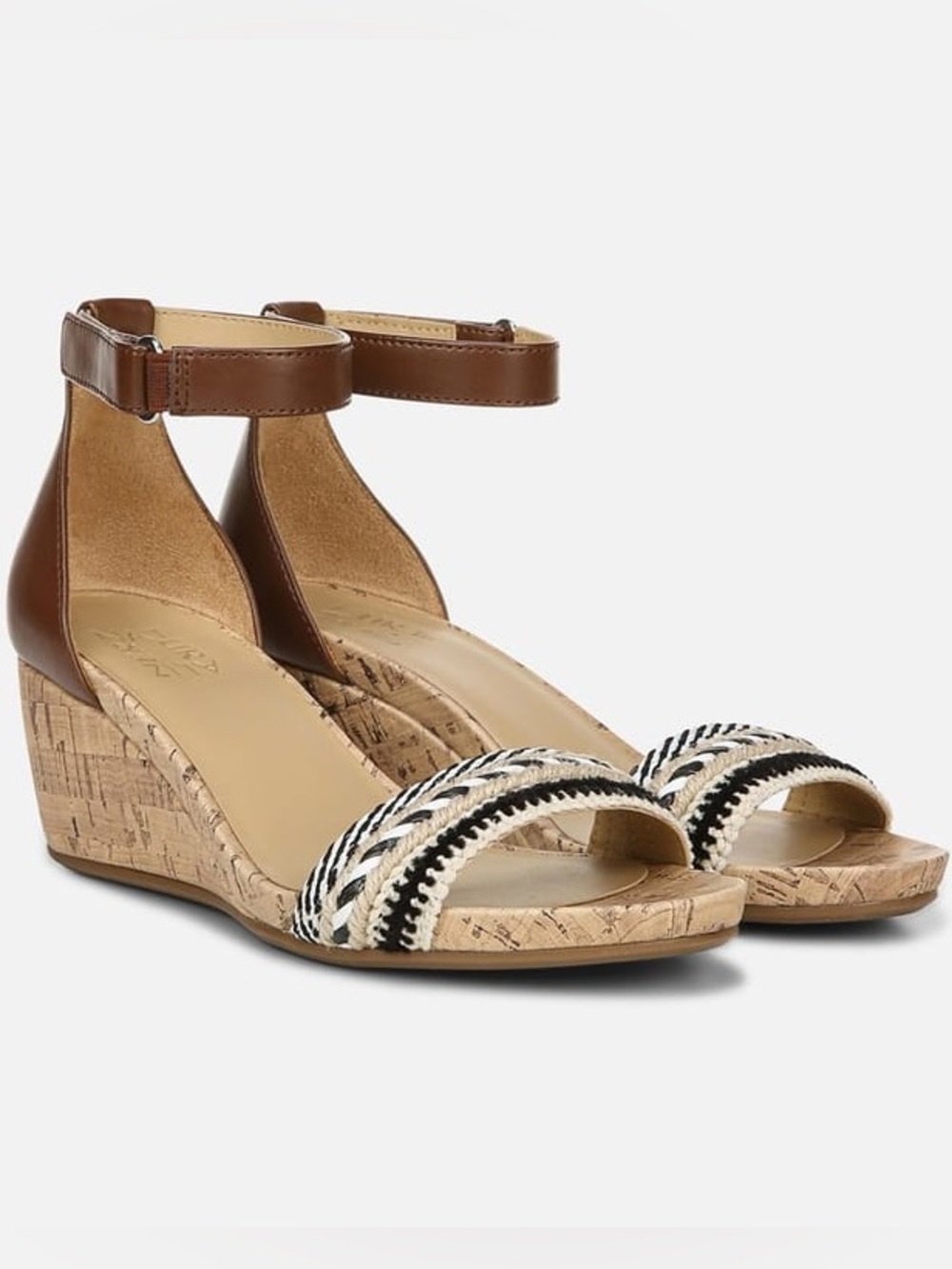 Naturalizer Women's Areda Ankle Strap Wedge Sandals Natural Multi Faux Leather